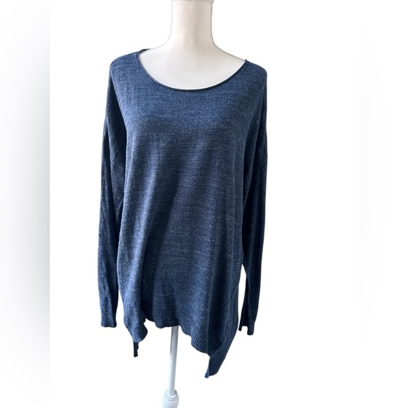 Eileen Fisher 100% organic cotton sweater tunic denim color size L button down - Picture 1 of 8